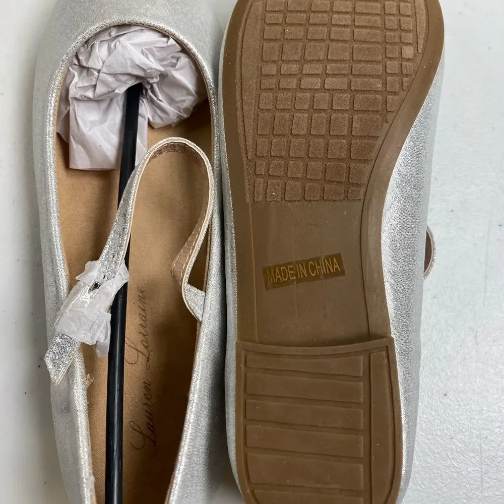 NWOB Lauren Lorraine Girls Silver Mary Jane Shoes - Size 5